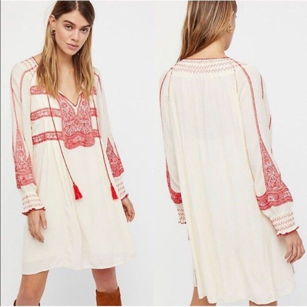 Free People Wind Willow Embroidered Mini Dress XS Flowy Gauze Y2K Boho Hippie